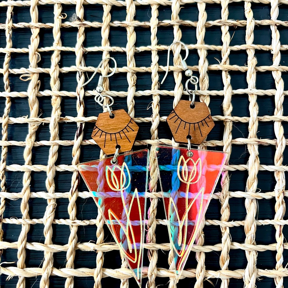 Handmade Tulip Iridescent Statement Earrings